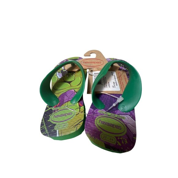 Havaianas Kids Hulk Green & Purple Flip Flops With Printed Design Size 9C - Picture 4 of 4